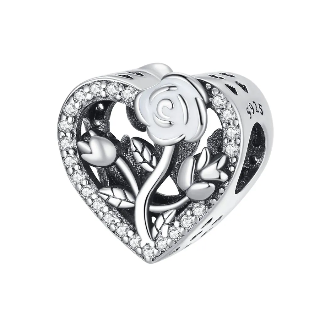 S925 Silver Flower Heart Charm For Bracelet and Necklace