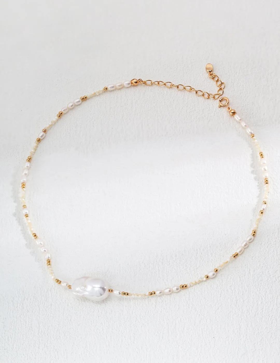 S925 Silver Natural Baroque Pearl and Mother-of-Pearl Beaded Necklace