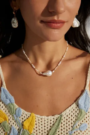 S925 Silver Natural Baroque Pearl and Mother-of-Pearl Beaded Necklace