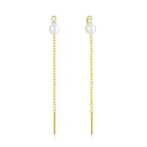 S925 Silver Threader Chain Earrings with White Pearl