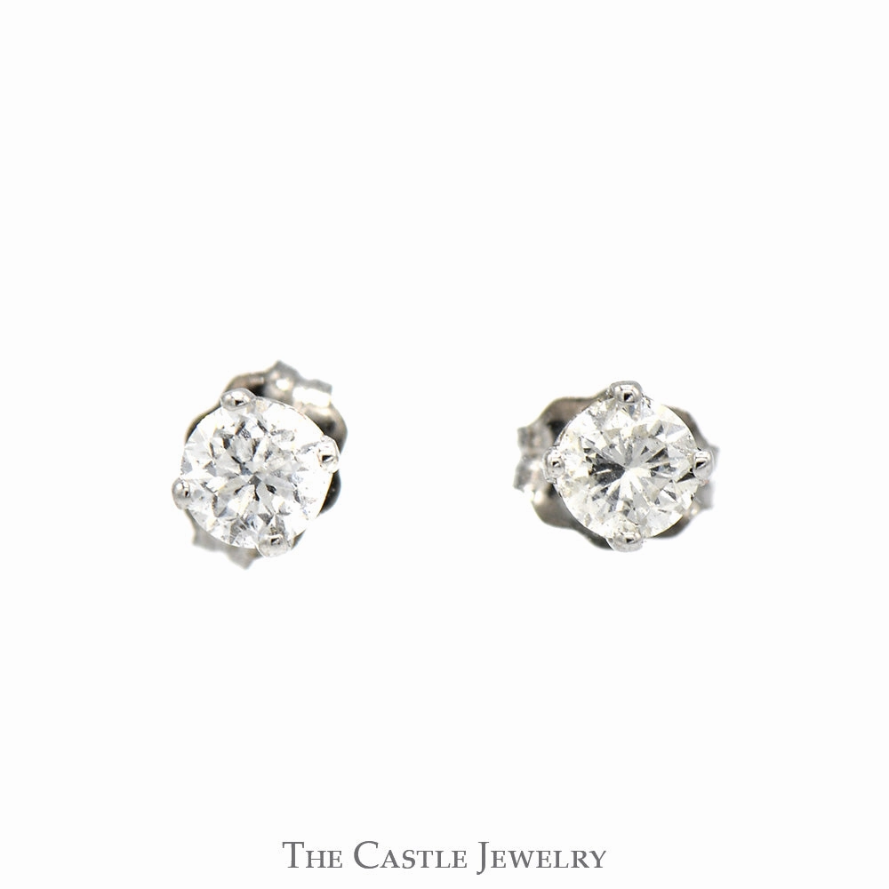 .40cttw Round Diamond Stud Earrings in 14k White Gold Butterfly Pushbacks Big Adornment