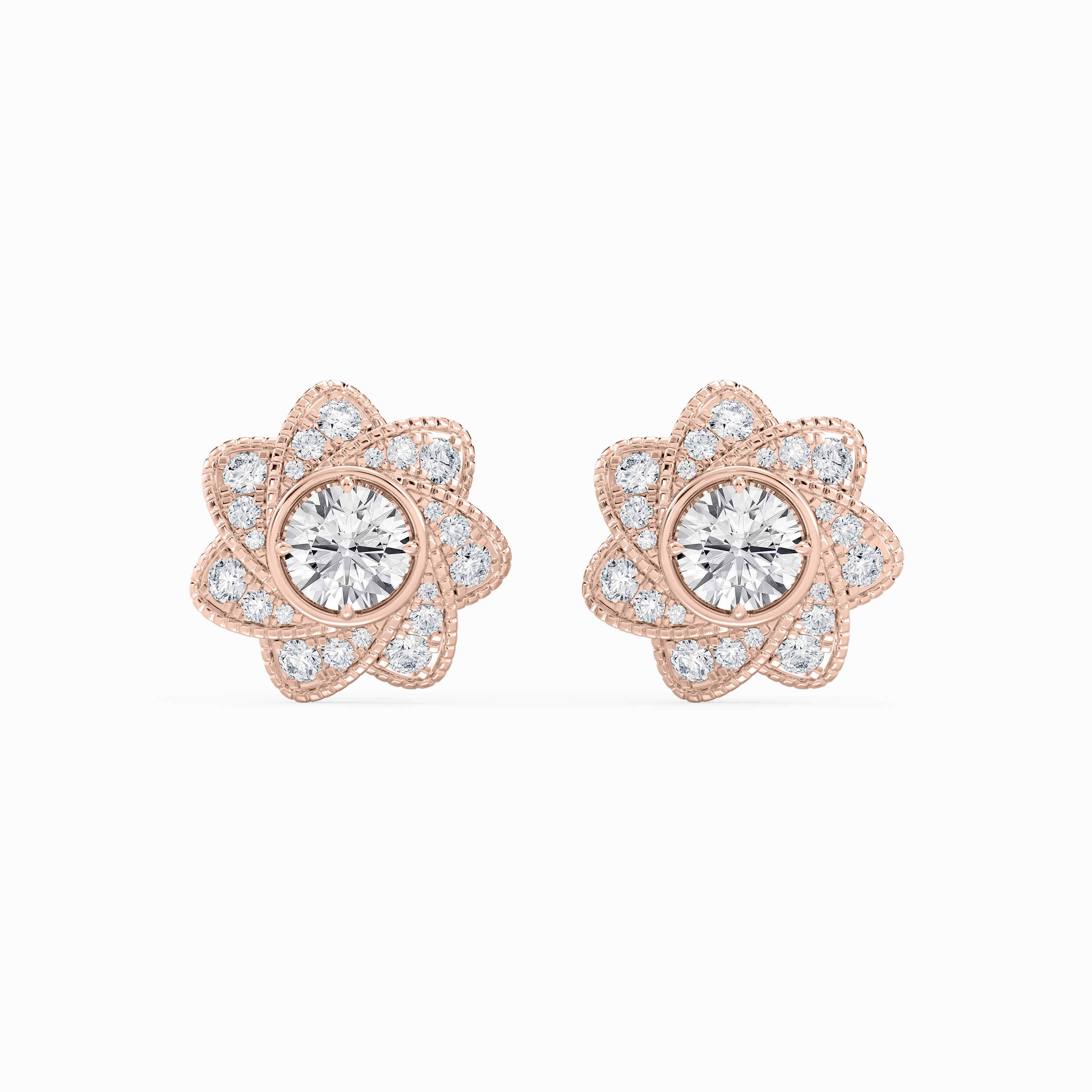 3 ctw Round Lab Grown Diamond Studs and Milgrain Swirl Halo Jacket Set Radiant Essential