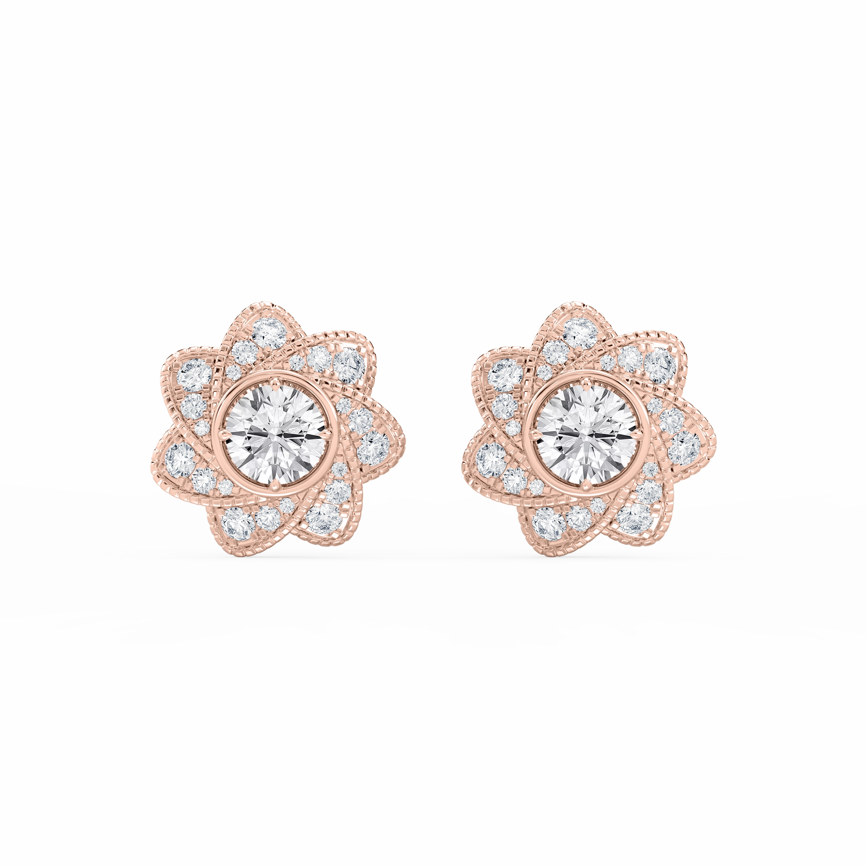 Elegant accessory 3 ctw Round Lab Grown Diamond Studs and Milgrain Swirl Halo Jacket Set