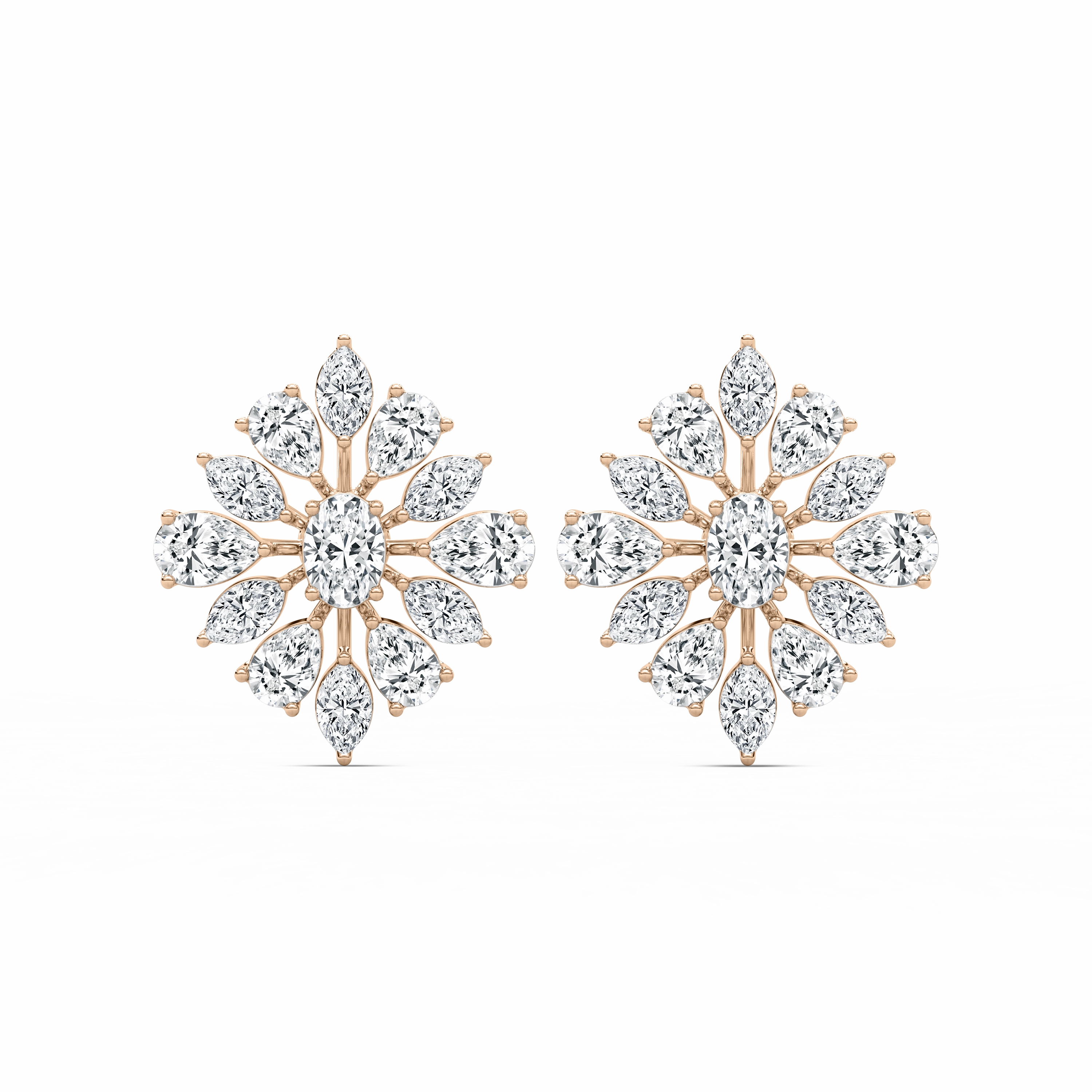 Statement Piece Seasonal Accent 1 ??? ctw Pear, Oval, and Marquise Lab Grown Diamond Snowflake Cluster Earrings