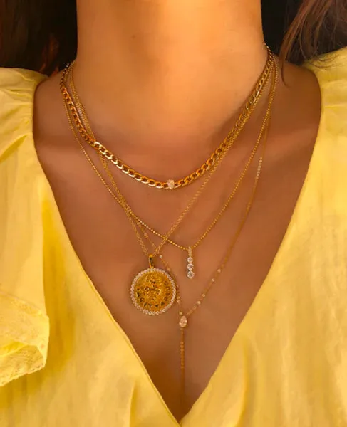 Sagittarius Zodiac Coin Pendant Necklace in Yellow Gold with Diamonds