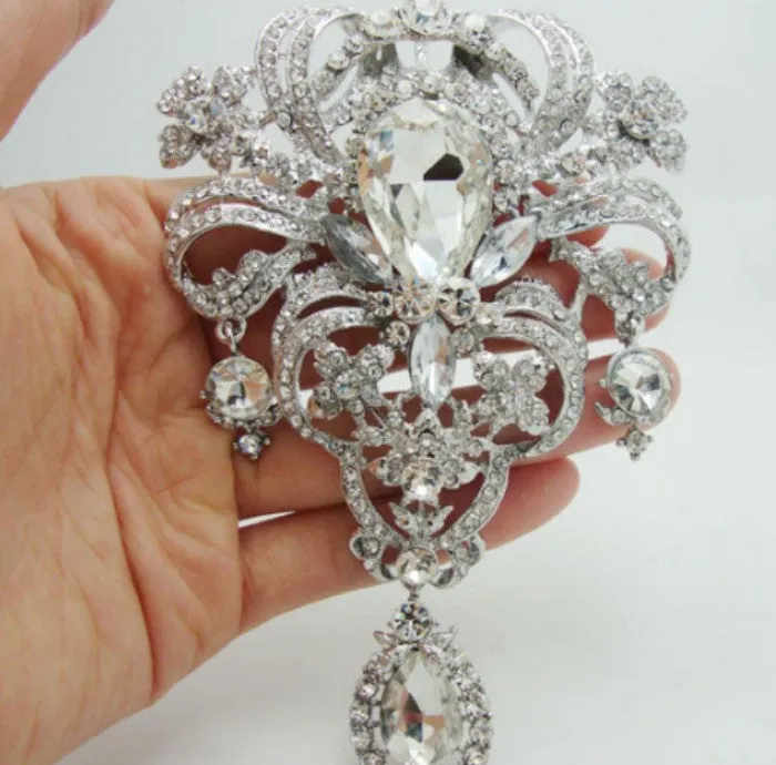SALE! Brooch Extra Large Flower Pendant Pin Rhinestone Crystal BR-004