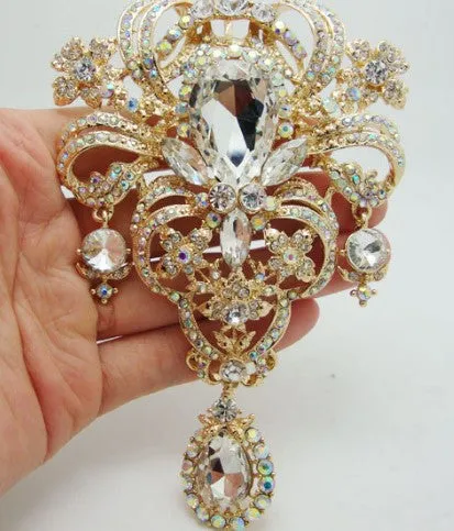SALE! Brooch Extra Large Flower Pendant Pin Rhinestone Crystal BR-004