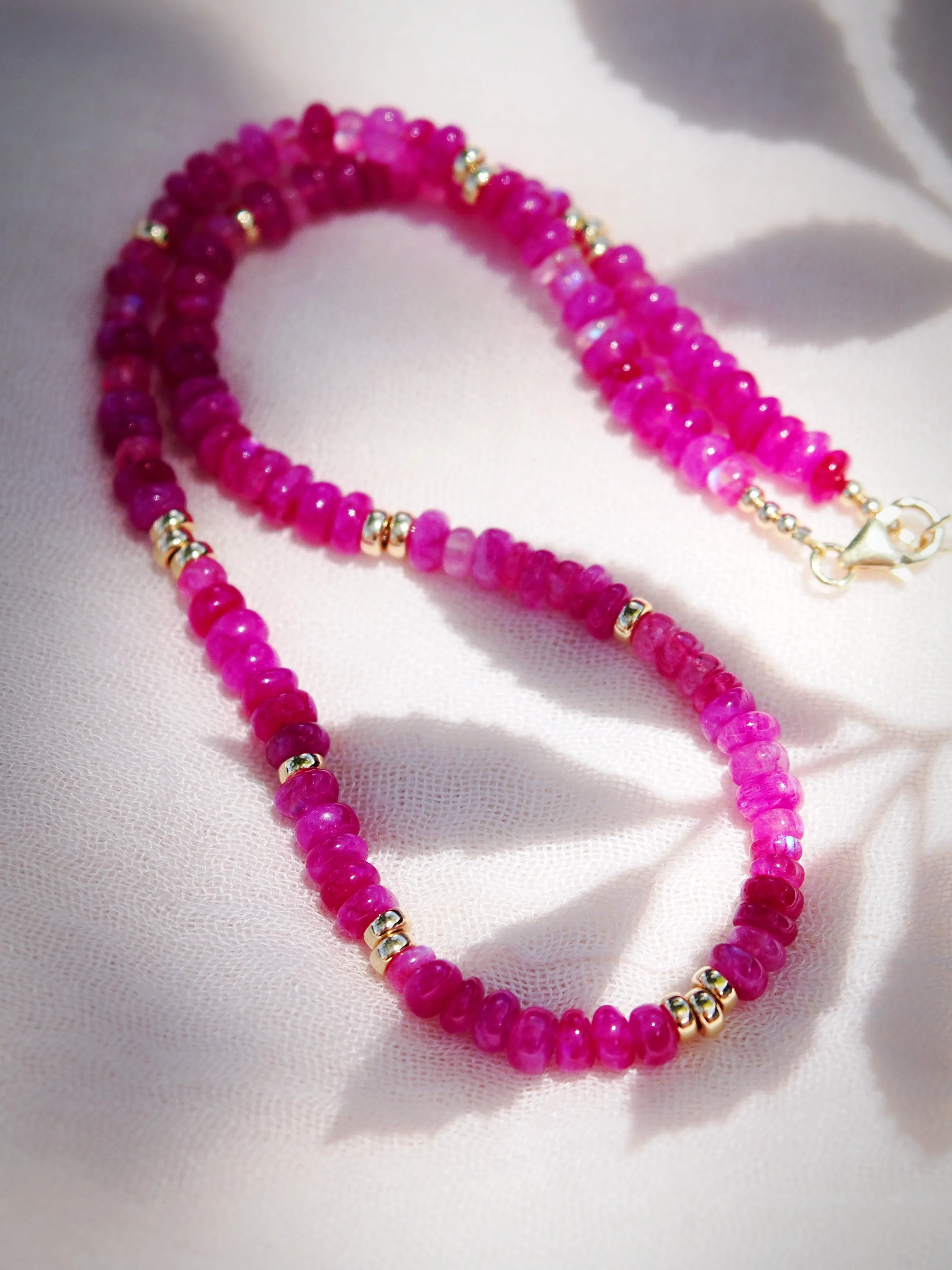 Sale - Hot Pink Rainbow Moonstone Gemstone Necklace - Kekipi