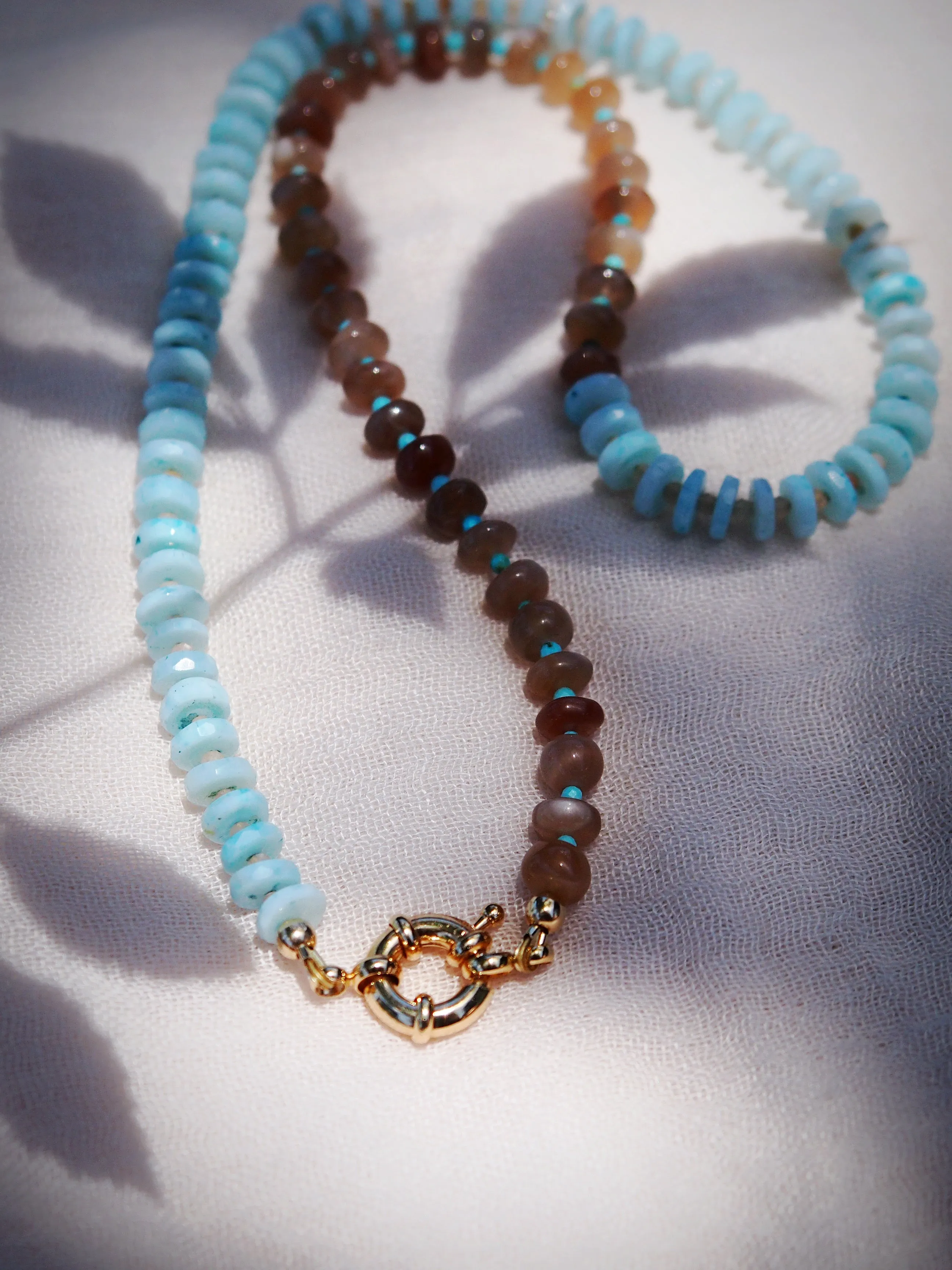 Sale - Peruvian Blue Opal Brown Moonstone Necklace - Kekepania
