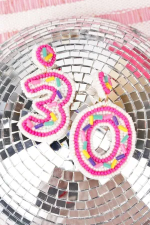 SALE! Viola Birthday '30' Pink and White Seed Bead Earrings