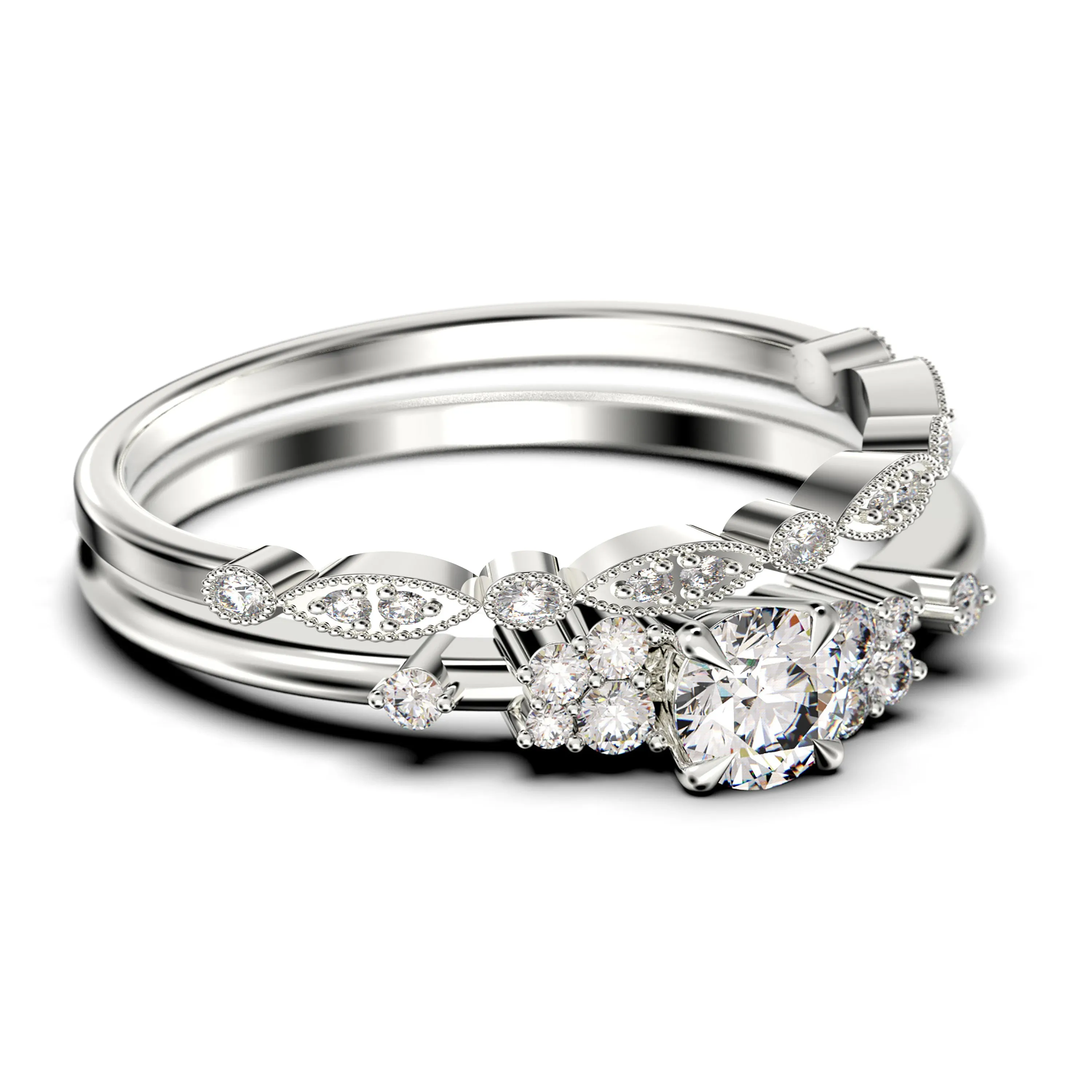 Salt And Pepper Minimalist 1.25 Carat Round Cut Diamond Moissanite Engagement Ring, Dainty Wedding Ring in 10k/14k/18k Solid Gold, Promise Ring, Anniversary Ring, Bridal Set, Matching Band
