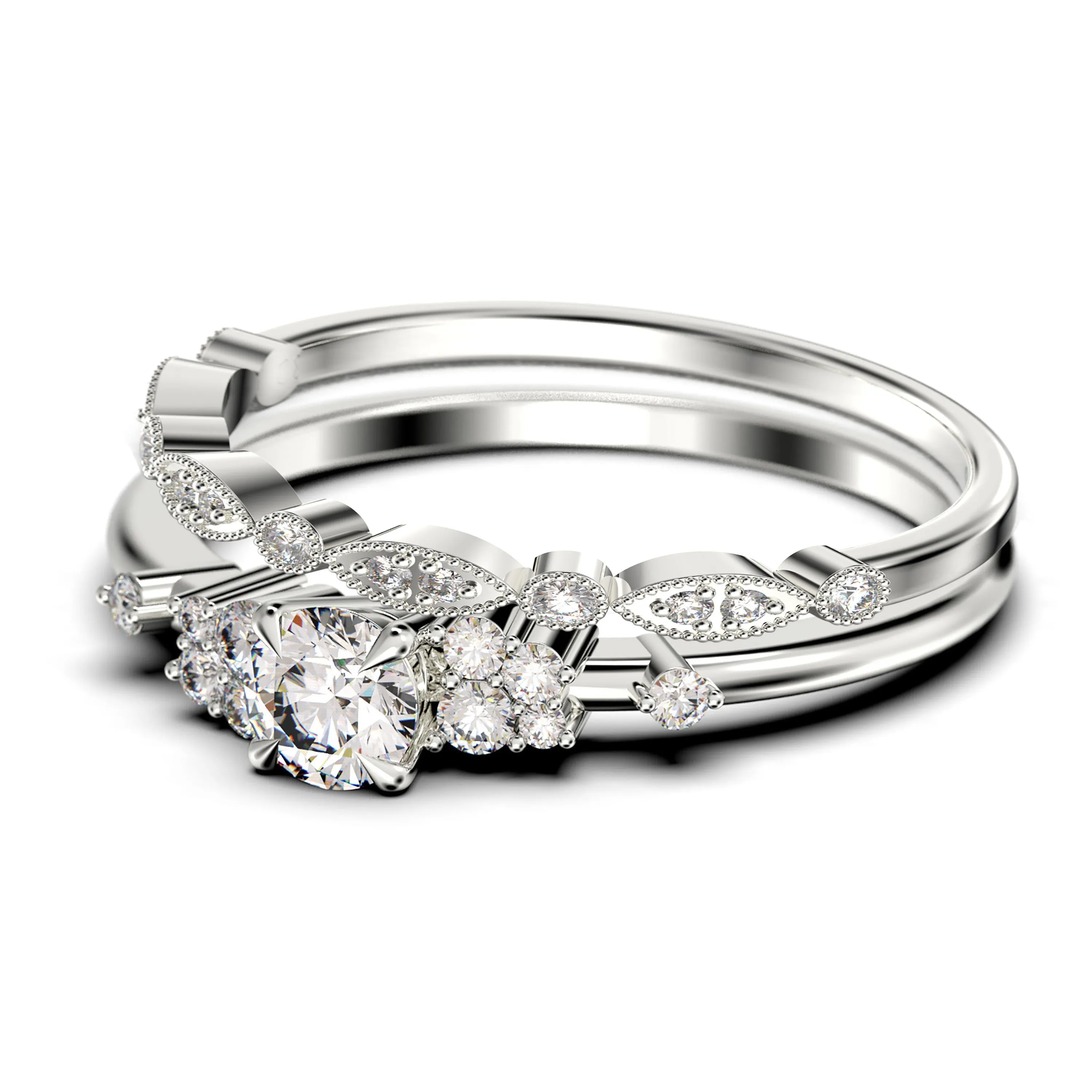 Salt And Pepper Minimalist 1.25 Carat Round Cut Diamond Moissanite Engagement Ring, Dainty Wedding Ring in 10k/14k/18k Solid Gold, Promise Ring, Anniversary Ring, Bridal Set, Matching Band