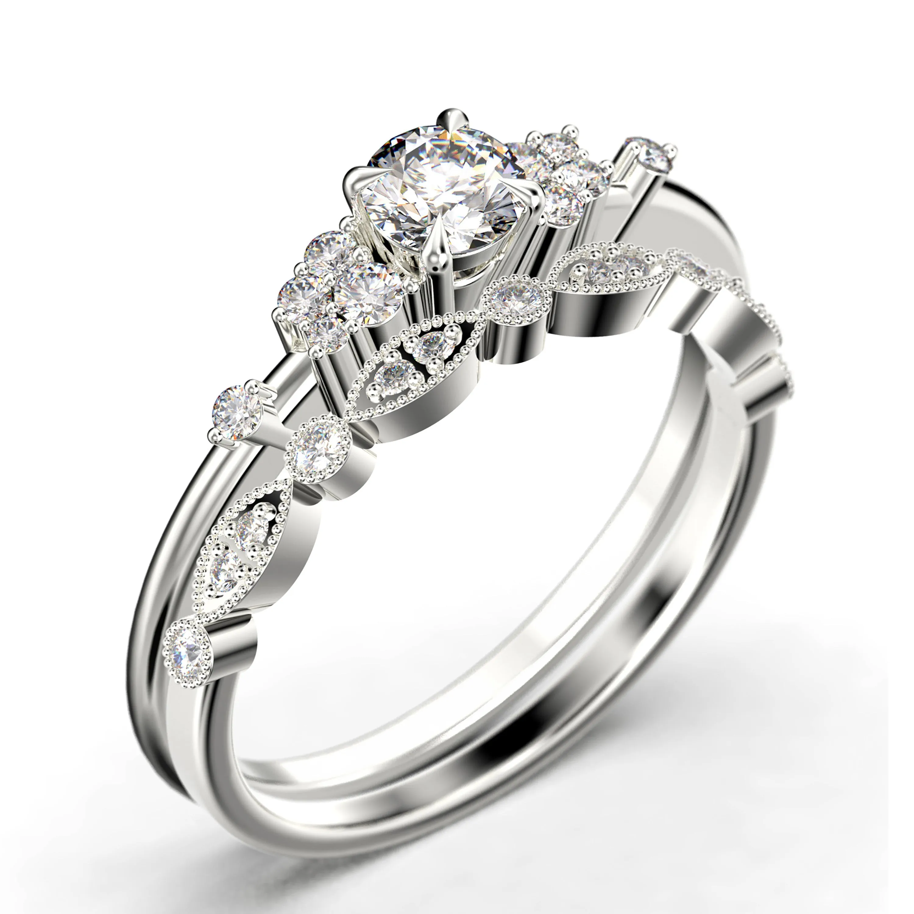 Salt And Pepper Minimalist 1.25 Carat Round Cut Diamond Moissanite Engagement Ring, Dainty Wedding Ring in 10k/14k/18k Solid Gold, Promise Ring, Anniversary Ring, Bridal Set, Matching Band