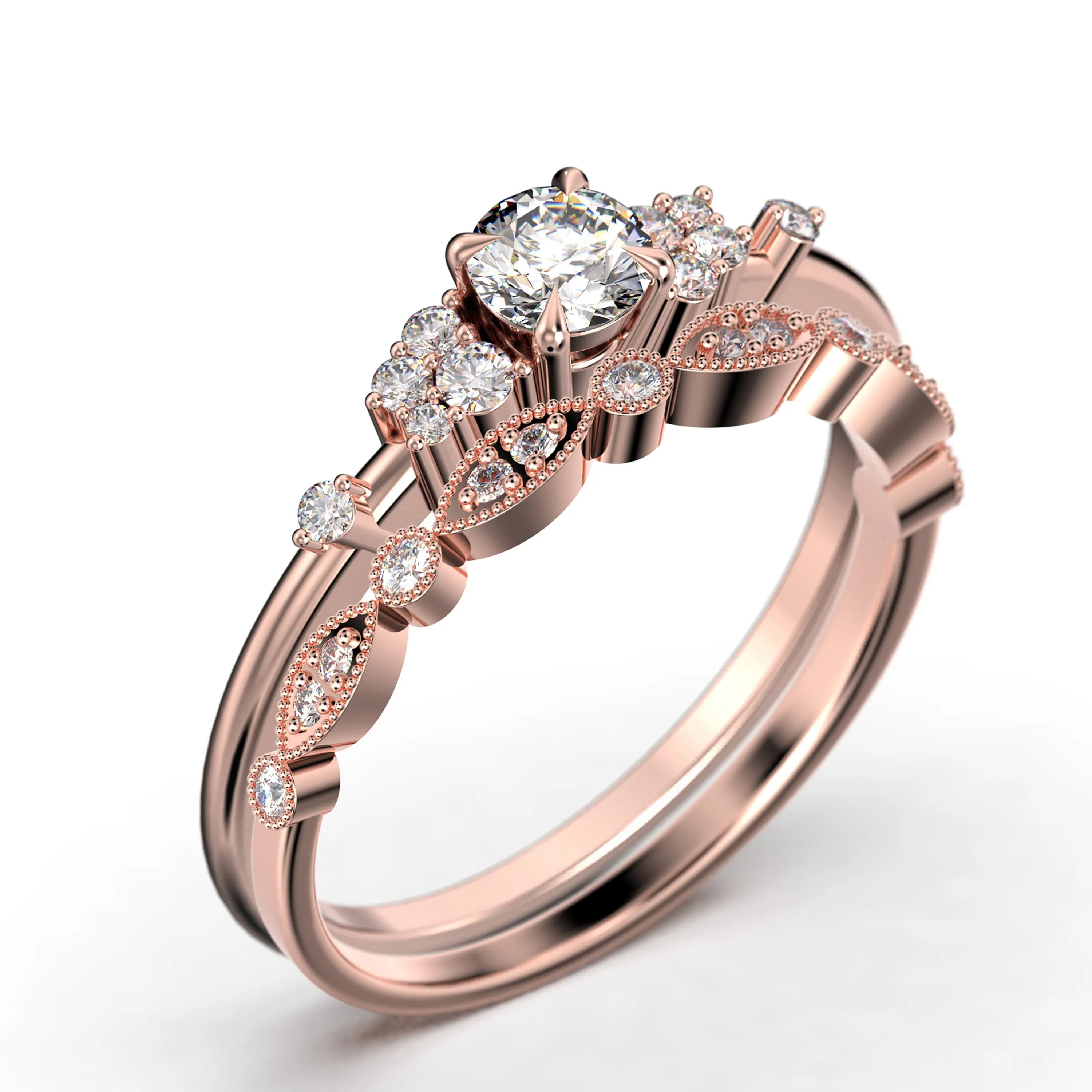 Salt And Pepper Minimalist 1.25 Carat Round Cut Diamond Moissanite Engagement Ring, Dainty Wedding Ring in 10k/14k/18k Solid Gold, Promise Ring, Anniversary Ring, Bridal Set, Matching Band