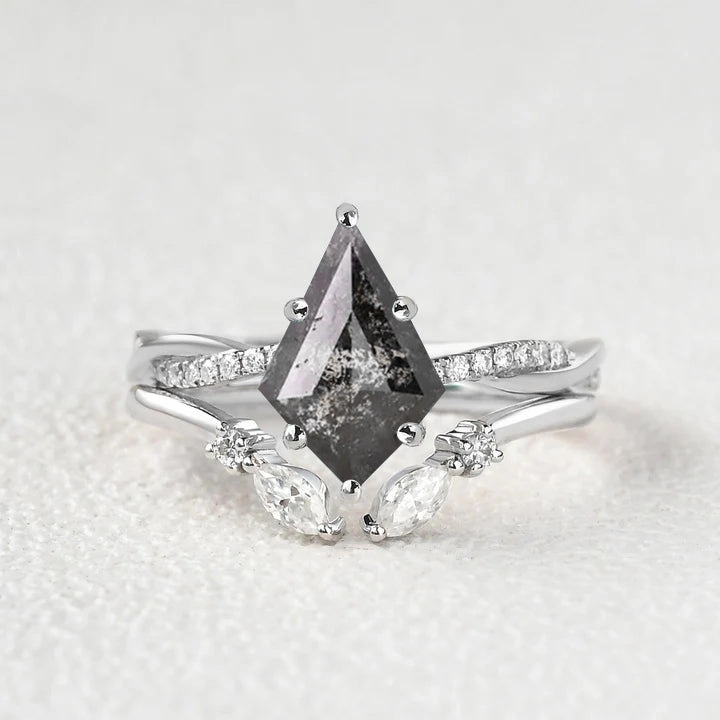 Salt and Pepper Diamonds Kite Cut Infinity Ring Set 2pcs Subtle Beauty