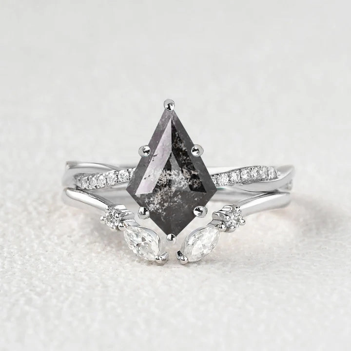 Salt and Pepper Diamonds Kite Cut Infinity Ring Set 2pcs Romantic Look Versatile Shine