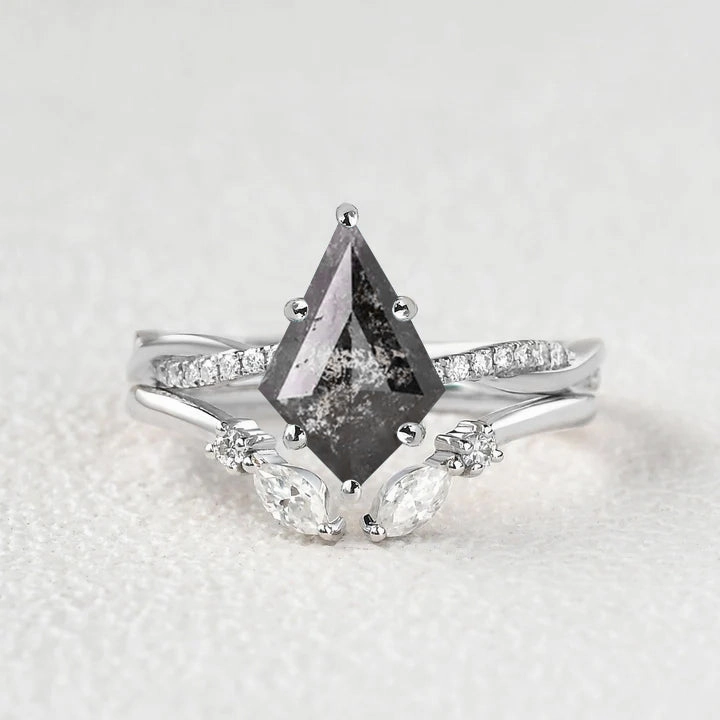 Precious Gifts Salt and Pepper Diamonds Kite Cut Infinity Ring Set 2pcs