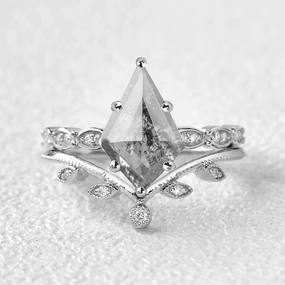 Salt and Pepper Diamonds Vintage Engagement Ring Set 2pcs Celebration Look