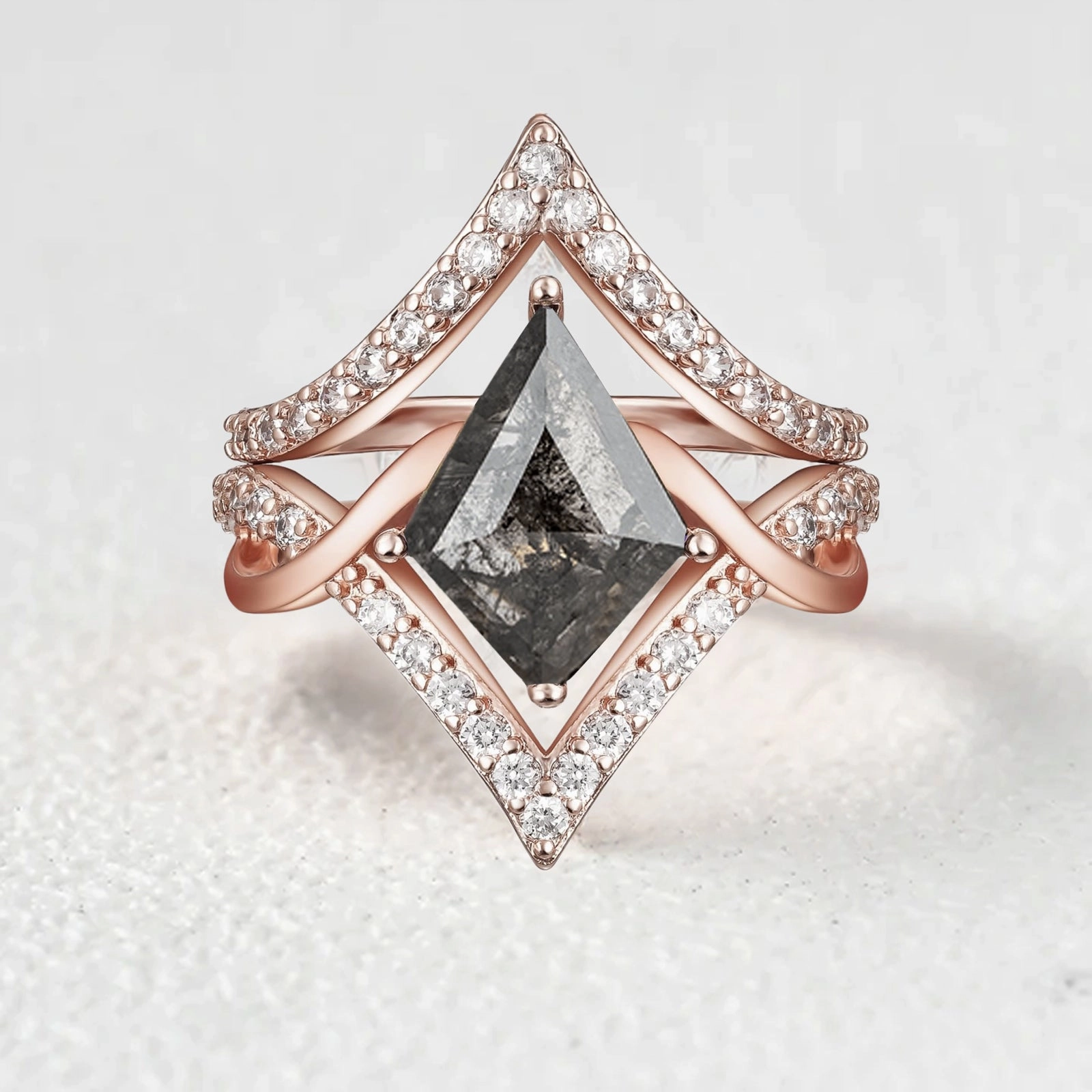 Salt and Pepper Diamonds Vintage Infinity Engagement Ring Set 2pcs Lifestyle Match Red Dress