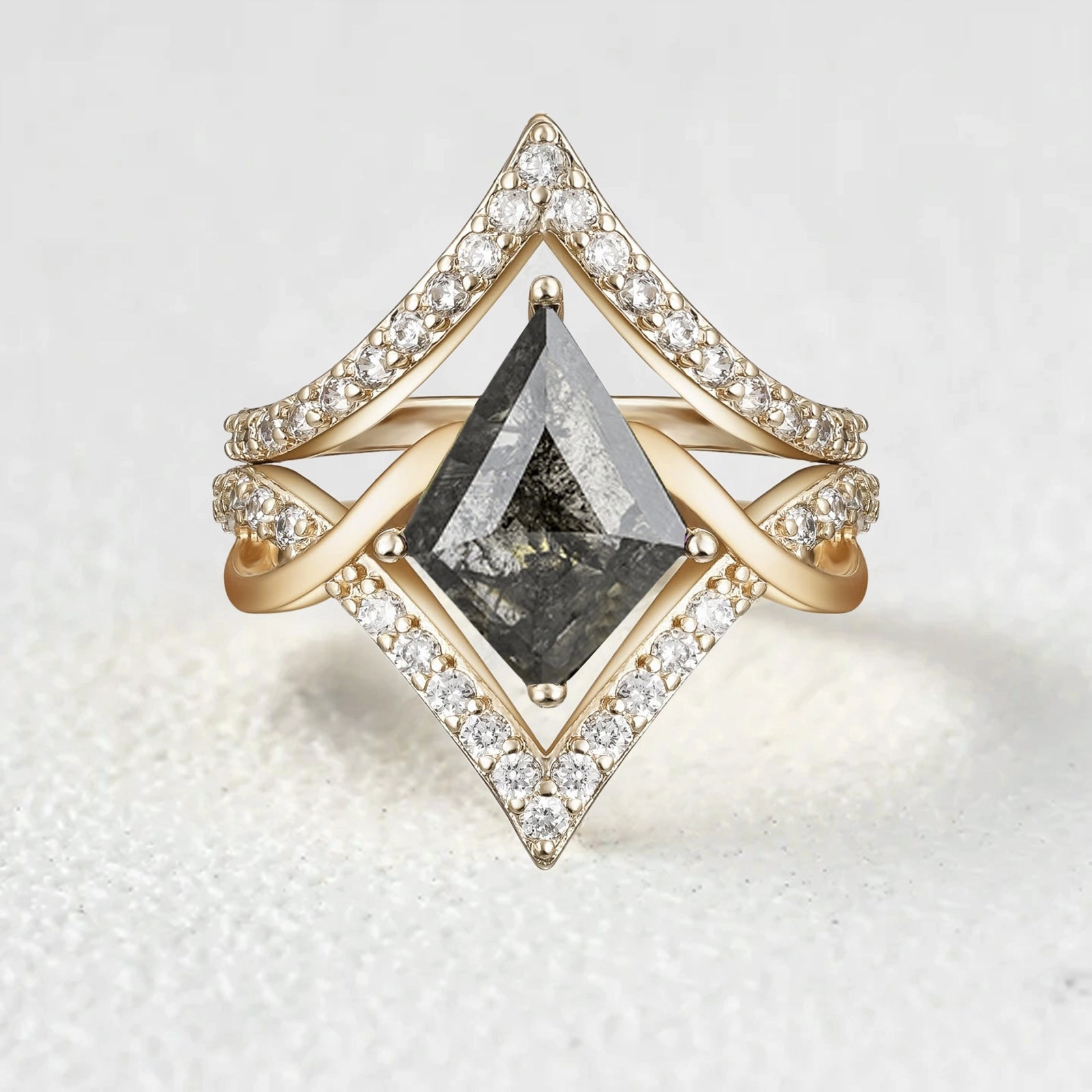 Modern Spark Salt and Pepper Diamonds Vintage Infinity Engagement Ring Set 2pcs