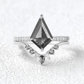 Classic Vibe Evening Accent Salt and Pepper Diamonds White Gold Engagement Ring Set 2pcs