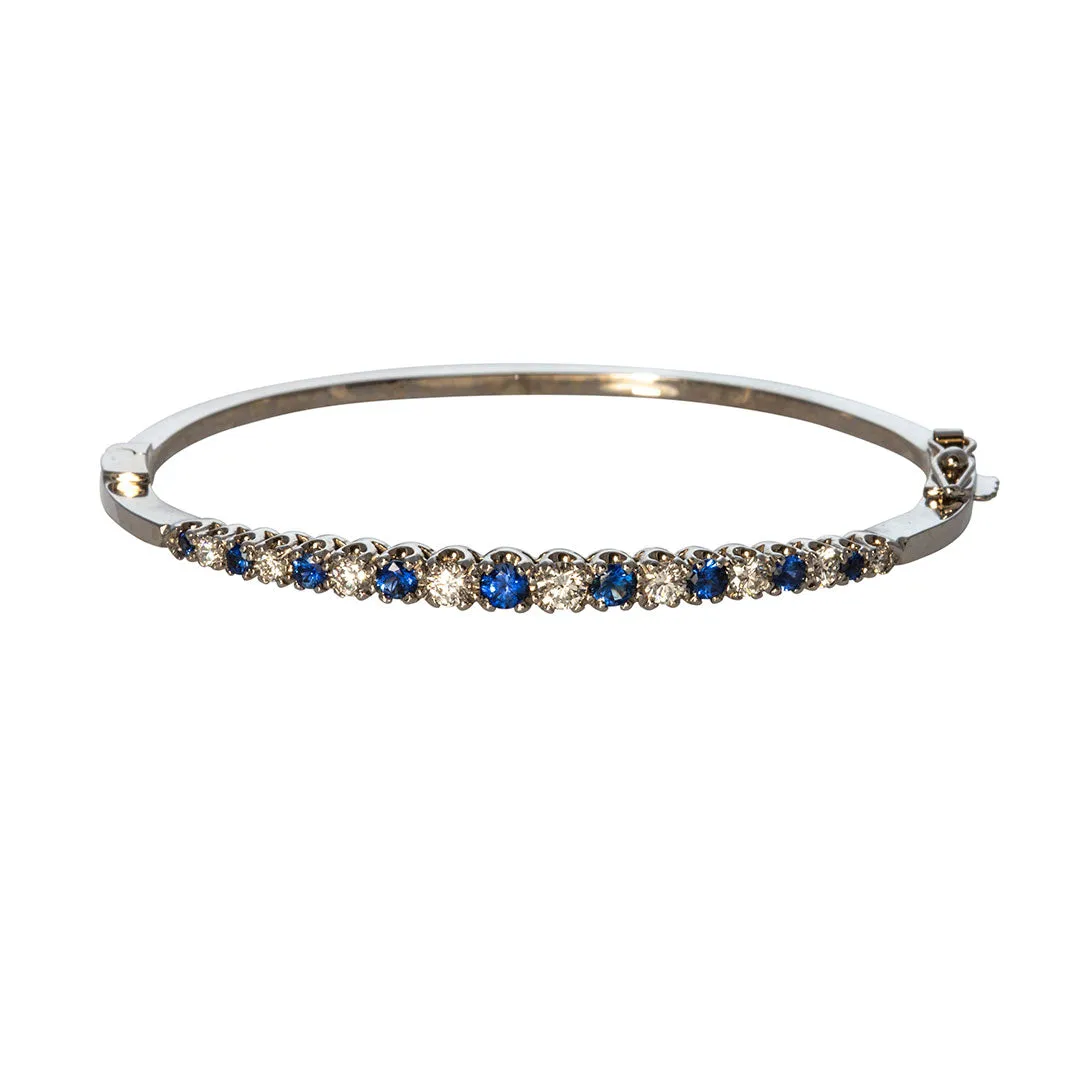 Sapphire & Diamond Graduated 14K White Gold Bangle