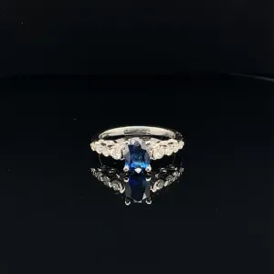 Sapphire & Diamond Solitaire Engagement Ring in 18k White Gold- (#103-RGSAP208197)