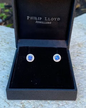 Sapphire and Diamond Cluster Earrings 18ct White Gold 0.17ct   0.80ct