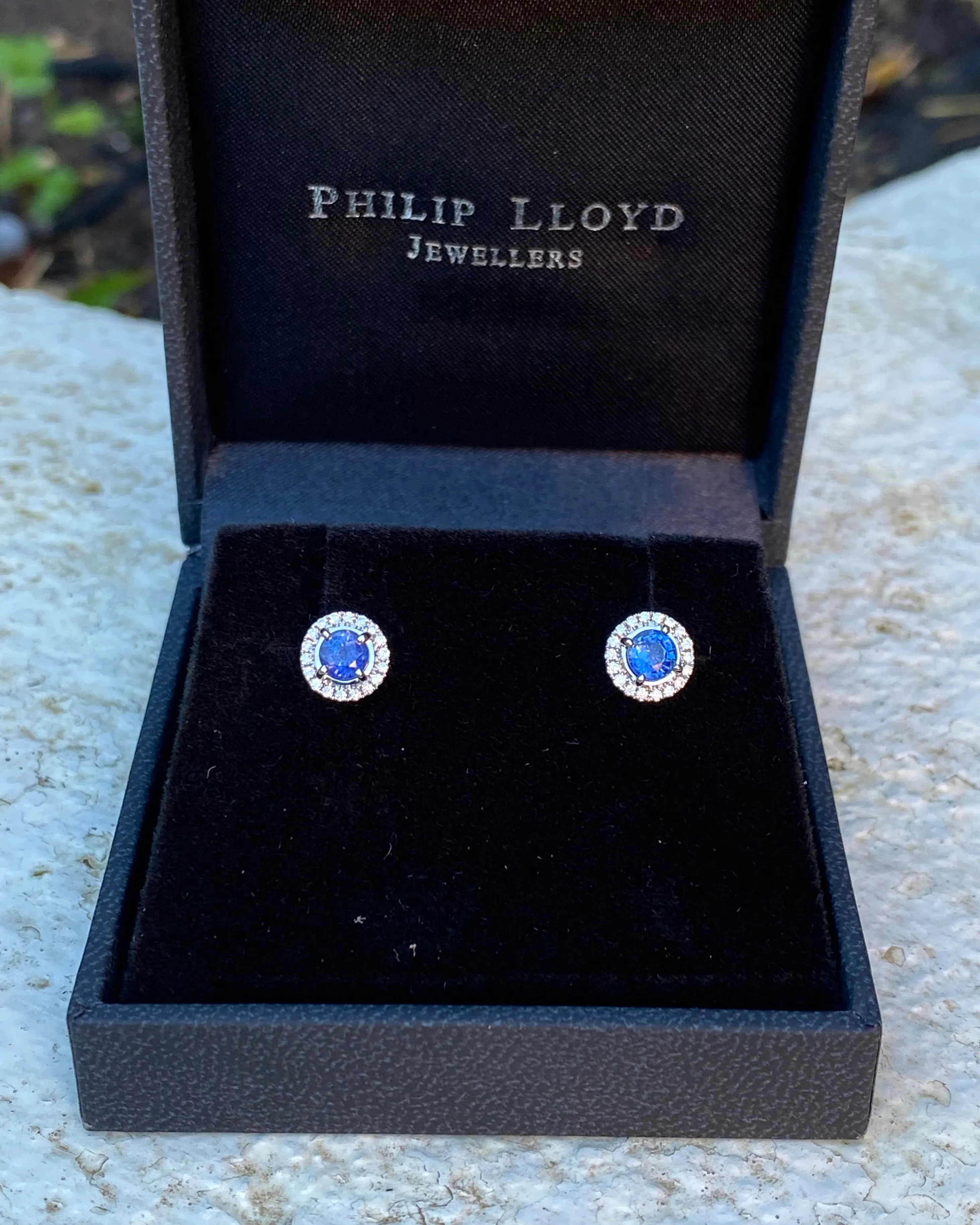 Sapphire and Diamond Cluster Earrings 18ct White Gold 0.17ct   0.80ct