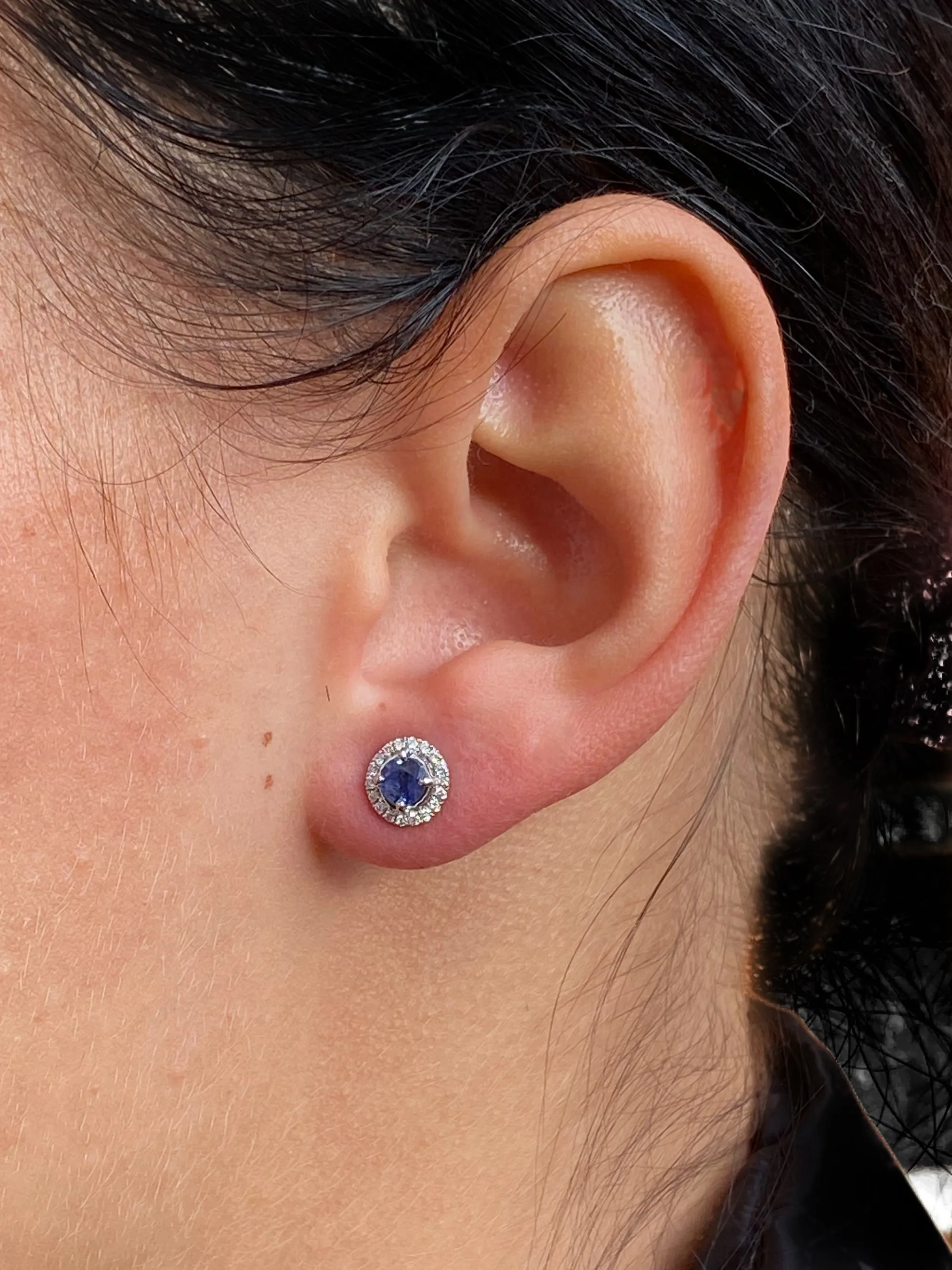 Sapphire and Diamond Cluster Earrings 18ct White Gold 0.17ct   0.80ct