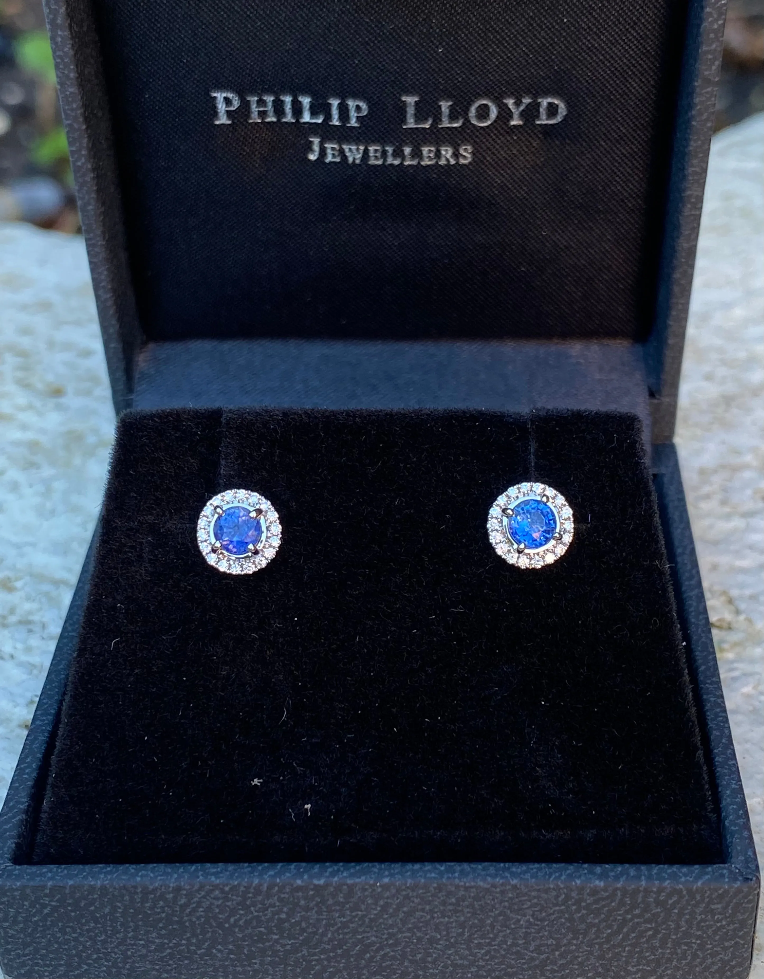 Sapphire and Diamond Cluster Earrings 18ct White Gold 0.17ct   0.80ct