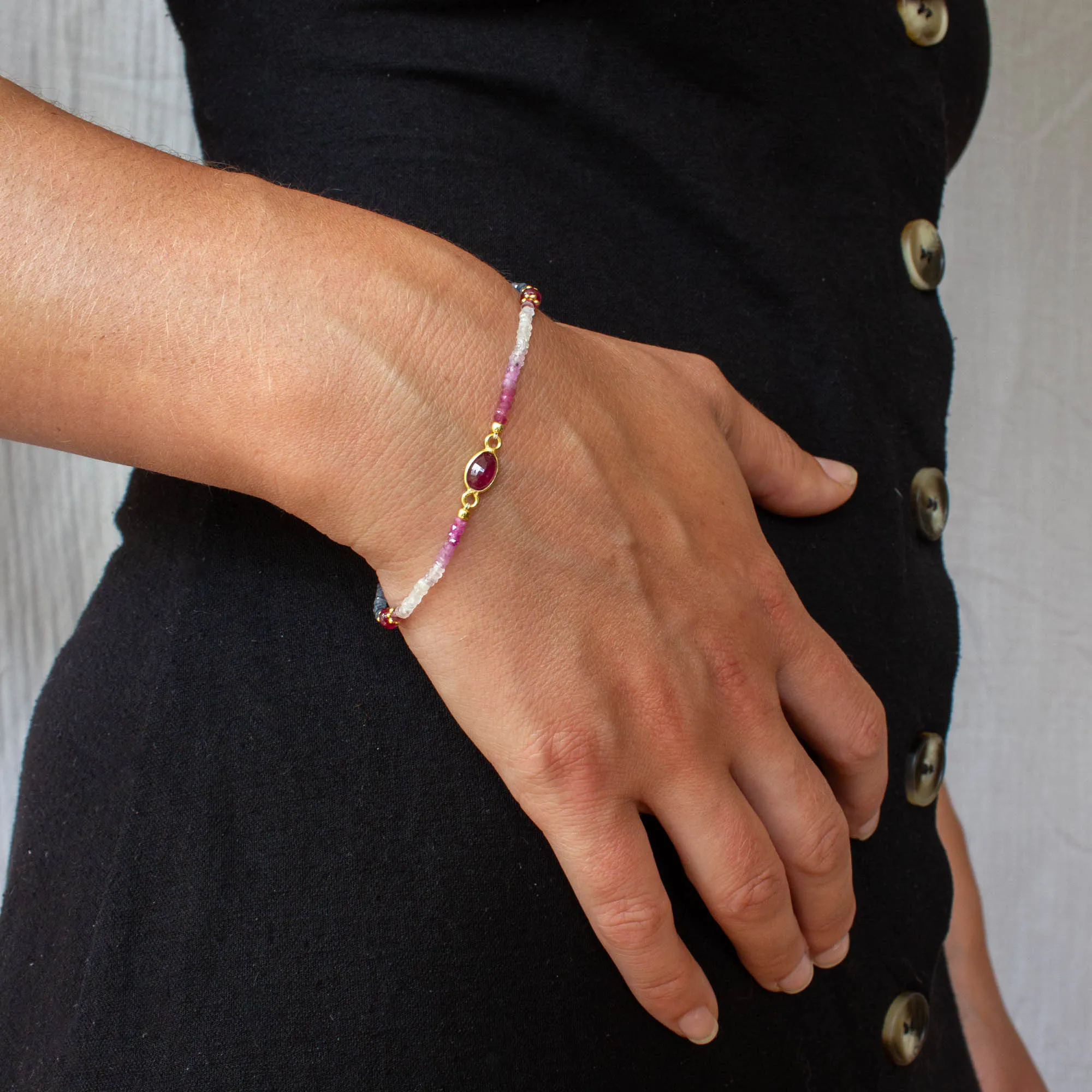 Sapphire, Ruby and Gold Beaded Bracelet