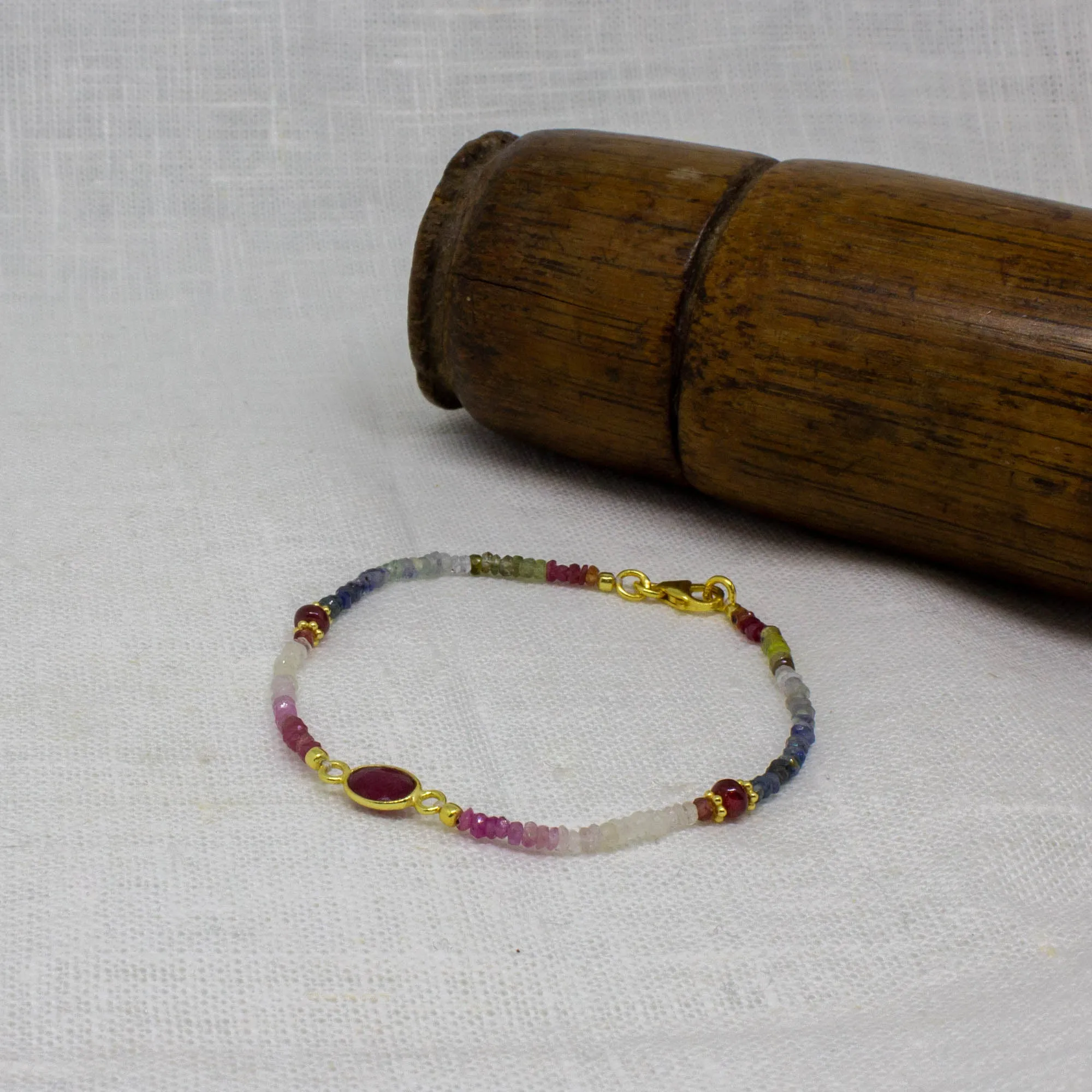 Sapphire, Ruby and Gold Beaded Bracelet