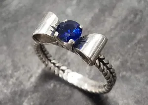 Sapphire Silver Ring - Blue Ribbon Ring - Bow Silver Ring
