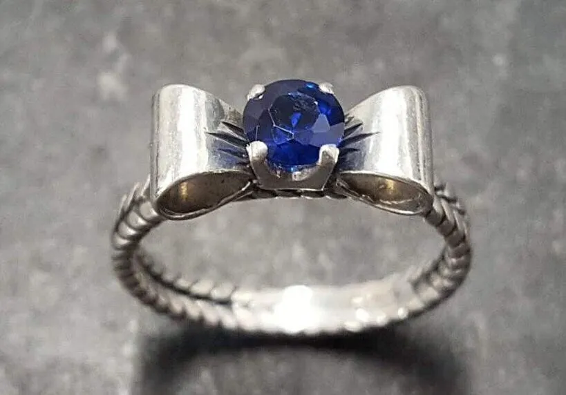 Sapphire Silver Ring - Blue Ribbon Ring - Bow Silver Ring
