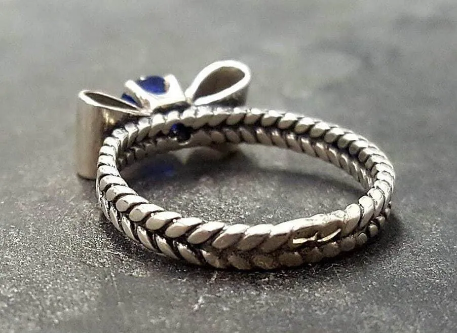 Sapphire Silver Ring - Blue Ribbon Ring - Bow Silver Ring