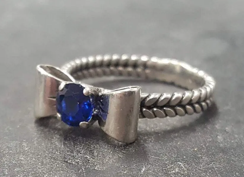 Sapphire Silver Ring - Blue Ribbon Ring - Bow Silver Ring