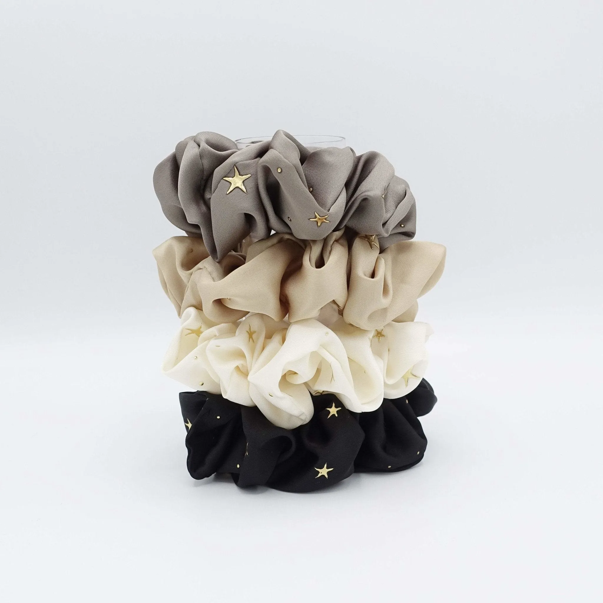 satin scrunchies golden star dot embellished hair elastic women hair accessories