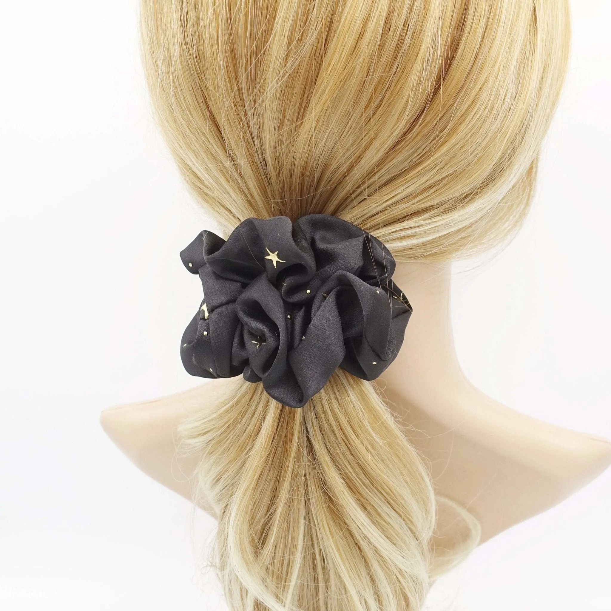 satin scrunchies golden star dot embellished hair elastic women hair accessories