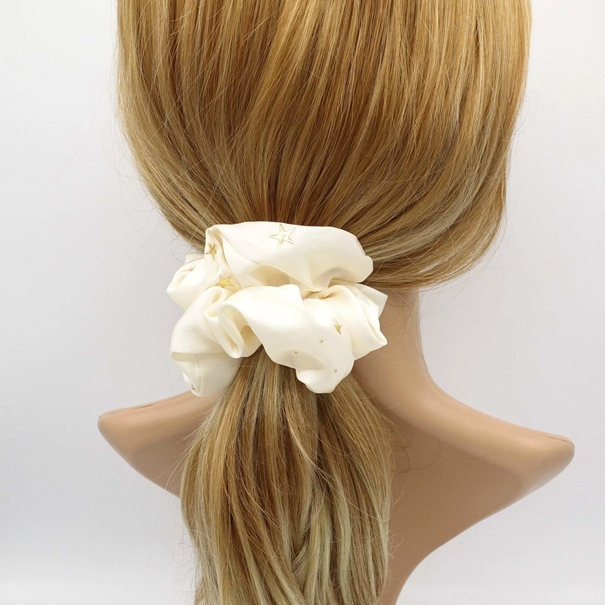 satin scrunchies golden star dot embellished hair elastic women hair accessories