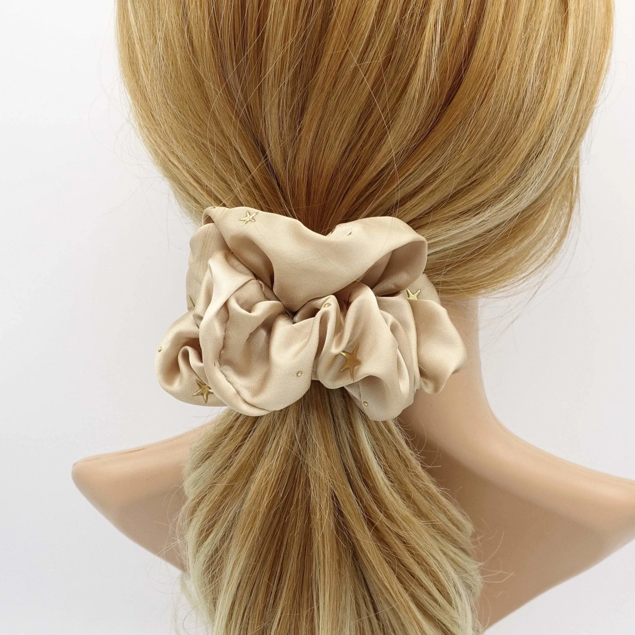 satin scrunchies golden star dot embellished hair elastic women hair accessories