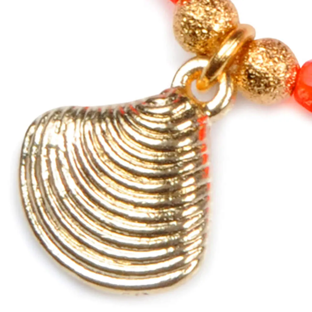 Scallop Sea Shell Charm Faceted Glass Bead Bracelet
