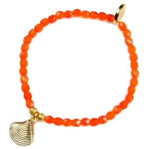 Scallop Sea Shell Charm Faceted Glass Bead Bracelet