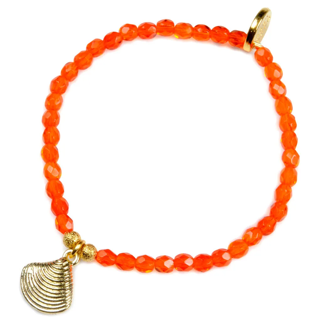 Scallop Sea Shell Charm Faceted Glass Bead Bracelet