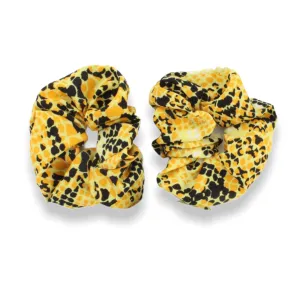 Scrunchie geel print 2 stuks