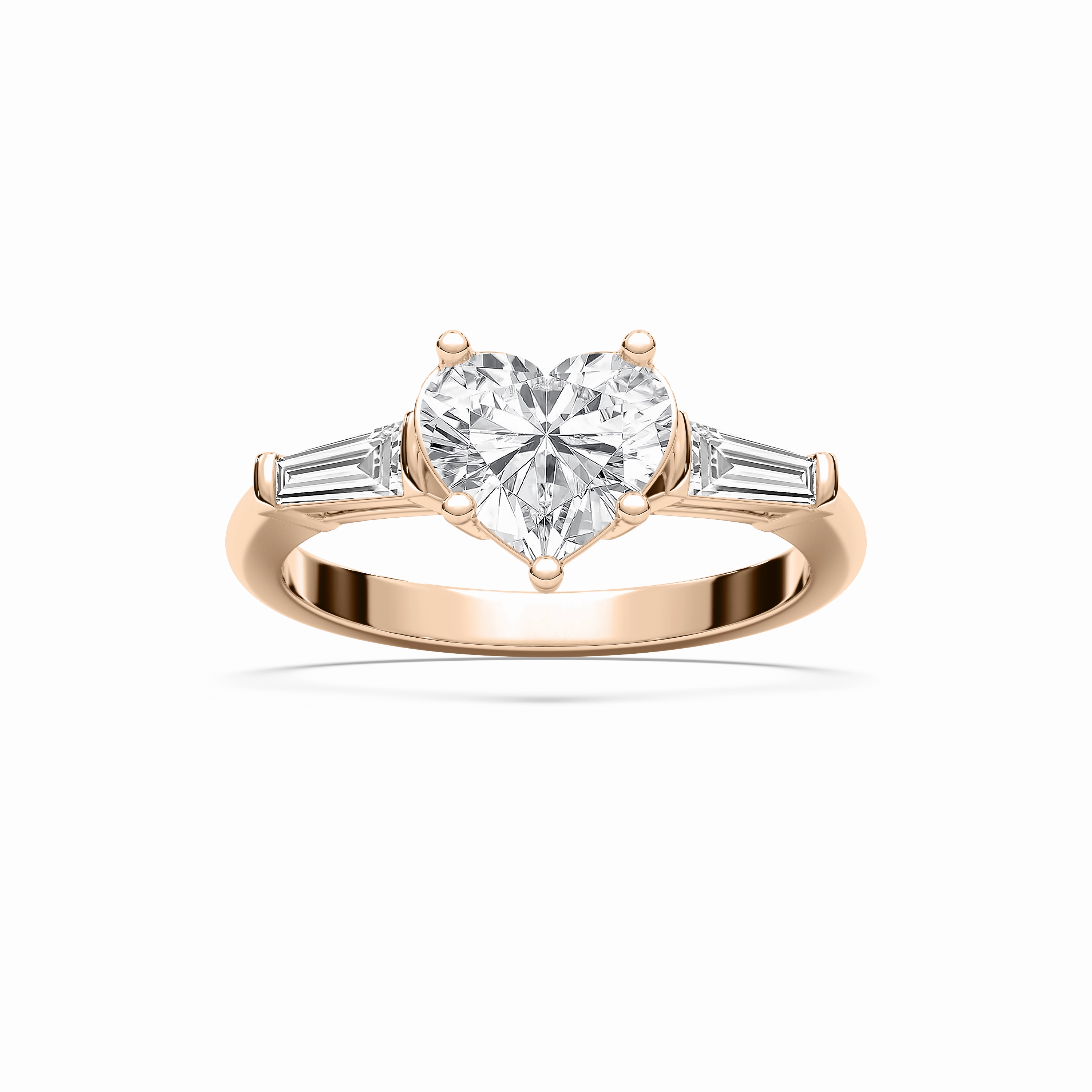 Briar Heart Lab Grown Diamond with Tapered Baguette Sides Three Stone Engagement Ring HighEnd Jewelry