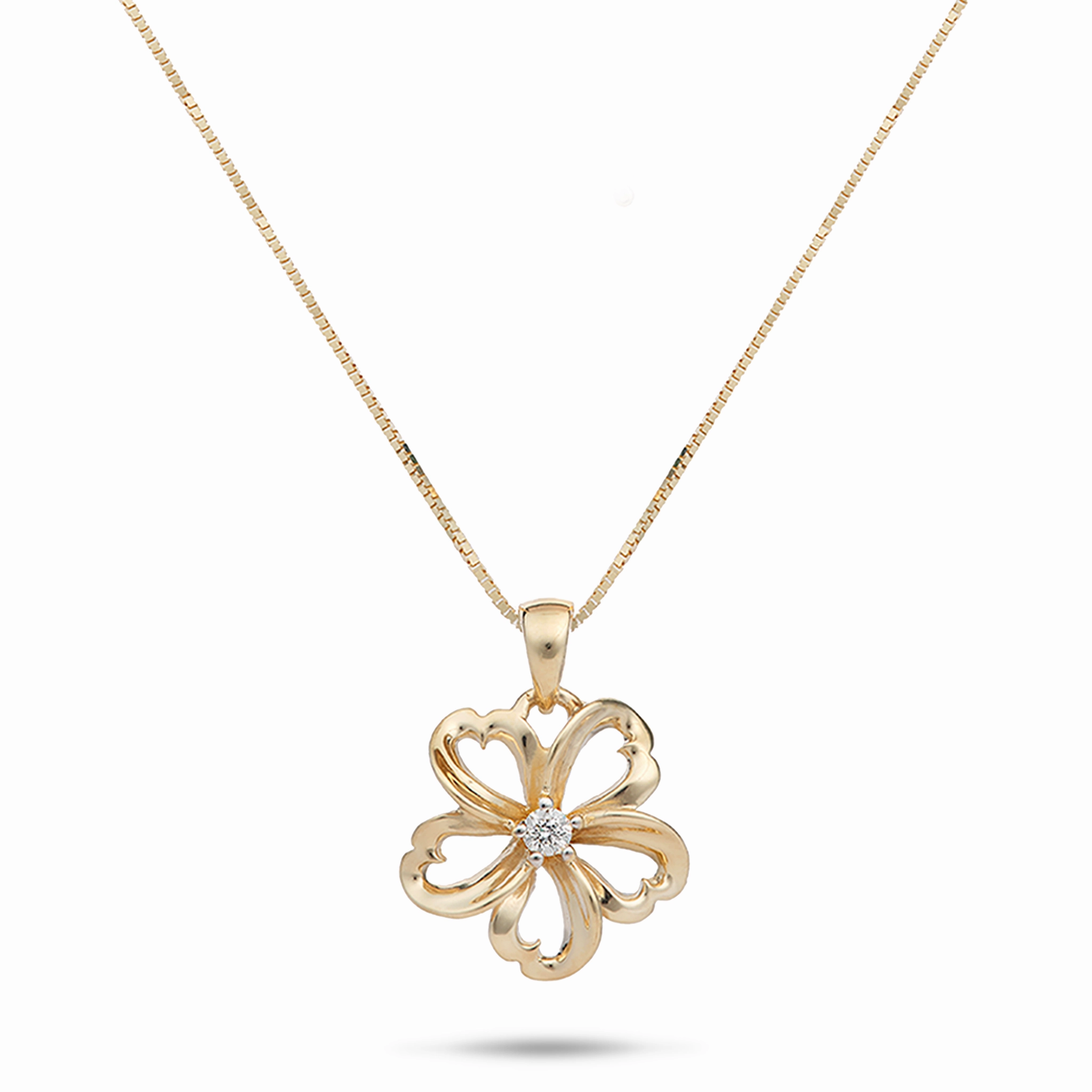Weekend Glow Trendy Accessories 18" Plumeria Pendant Necklace in Gold with Diamond - 14mm