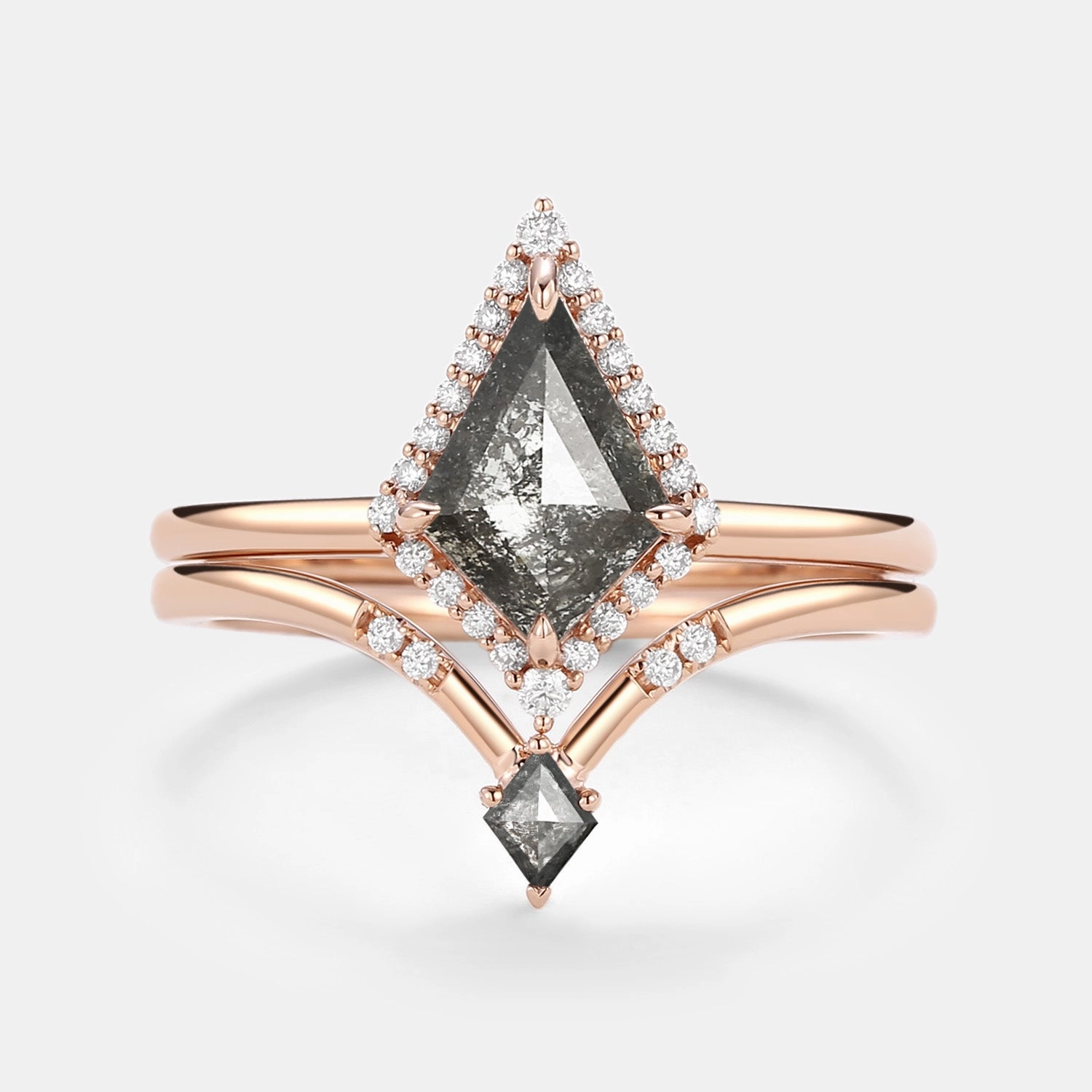 Kite Salt and Pepper Diamonds Stacking Engagement Ring Set 2pcs Luxe Glow