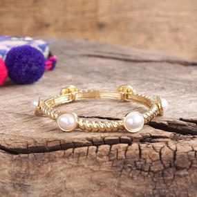 Forever Favorite Coastal vibe Jeweled Golden Twisted Bangle with oval jewels - Pearl Turquoise