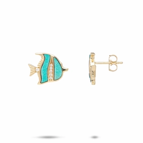 Chic Flair Sealife Angelfish Turquoise Earrings in Gold with Diamonds - 12mm